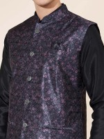 Black Pure Silk Readymade Kurta Pajama With Jacket